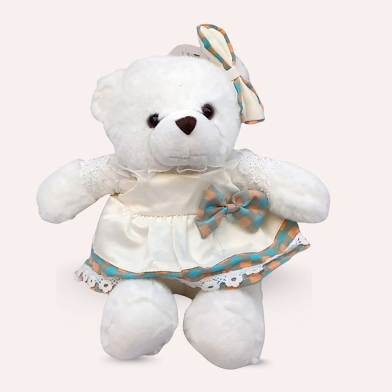 9" Teddy Bear in Cute White Dress