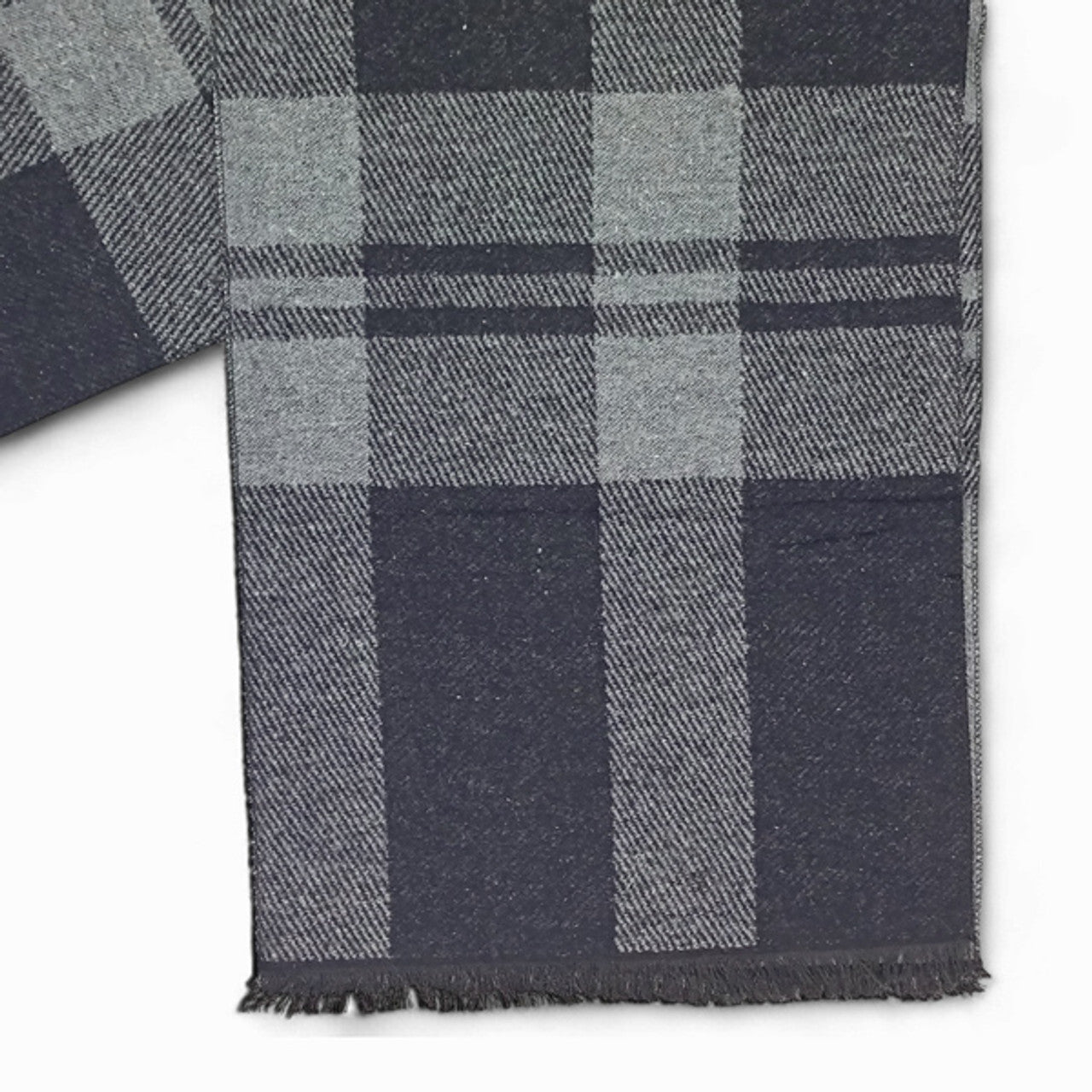 Men’s Black & Gray Plaid Muffler with Tassels