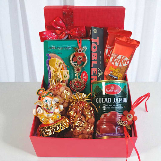 Bhaiya Bhabhi Rakhi Gift with Ganesh & Mithai