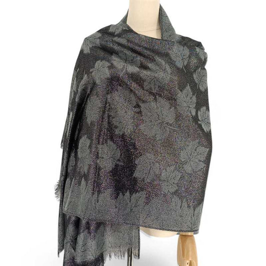 Cotton Shawl – Black with Leaf Glitter
