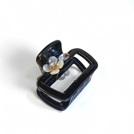 Black Hair Clip with White Flower