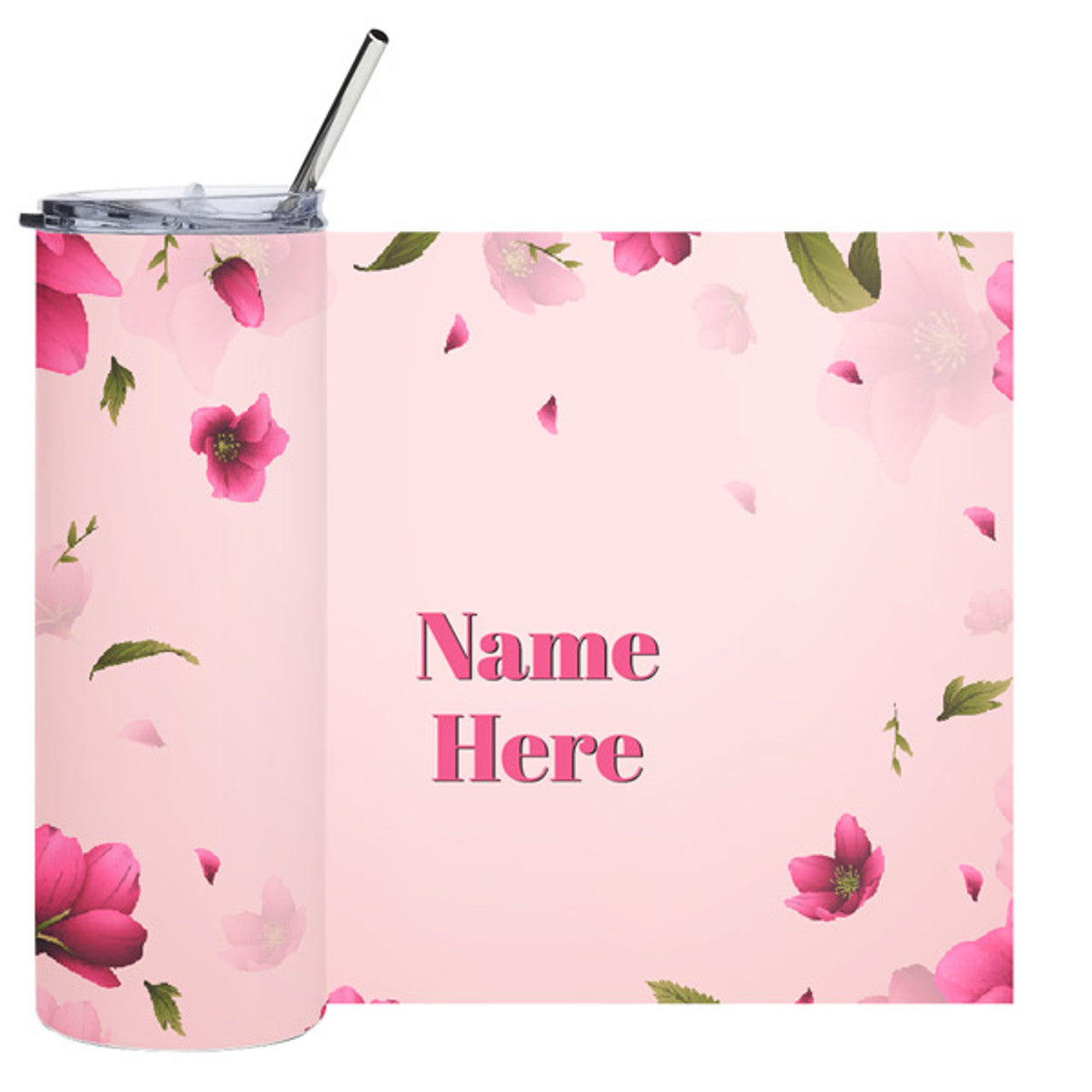 Personalized Name Floral Design Straw Bottle