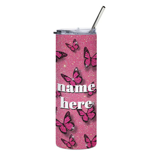 Personalized Name- Butterfly Design Straw Bottle