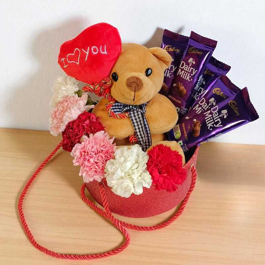 Teddy, Carnations & Sweet Combo