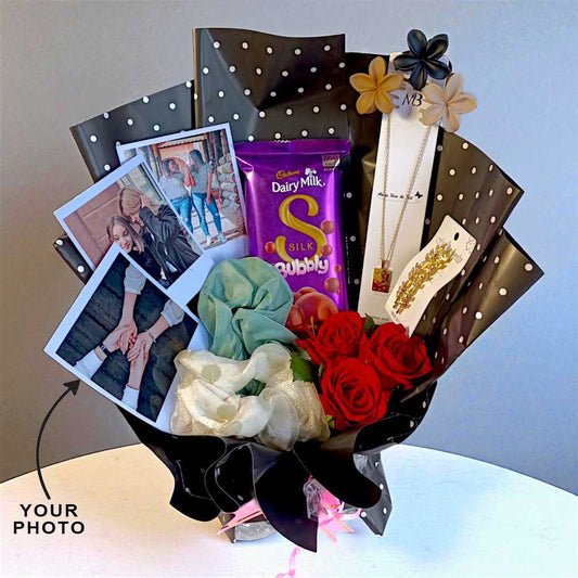 Gift Bouquet with Rose & Photo For Her