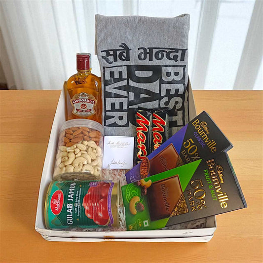 Father's Day Gift Box: Whisky, T-Shirt, & Chocolates