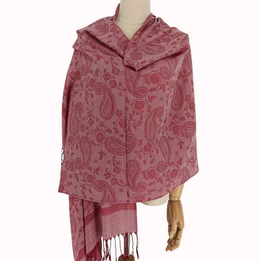 Dark Pink Pashmina Shawl with Mayur VR Print