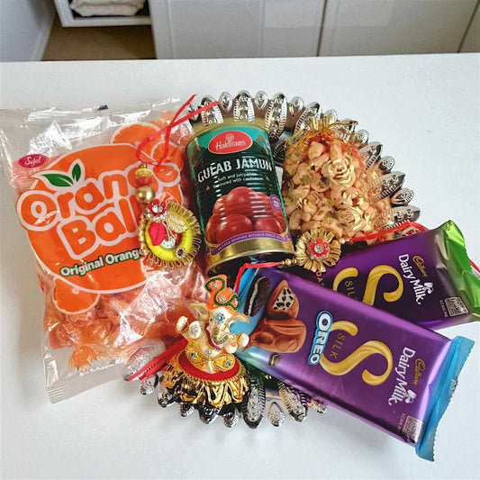 Bhaiya Bhabhi Gift with Rakhi, Mithai & Ganesh Idol