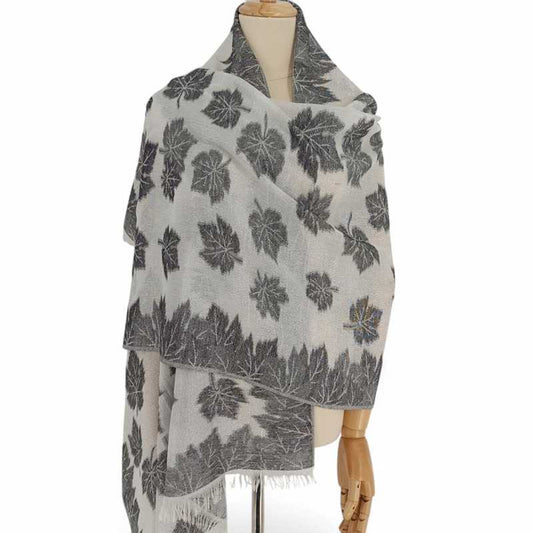 Cotton Shawl – Silver with Leaf Glitter