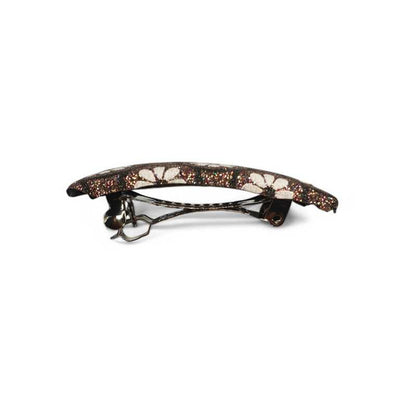 Brown Hair Clip with Glittery Floral Print