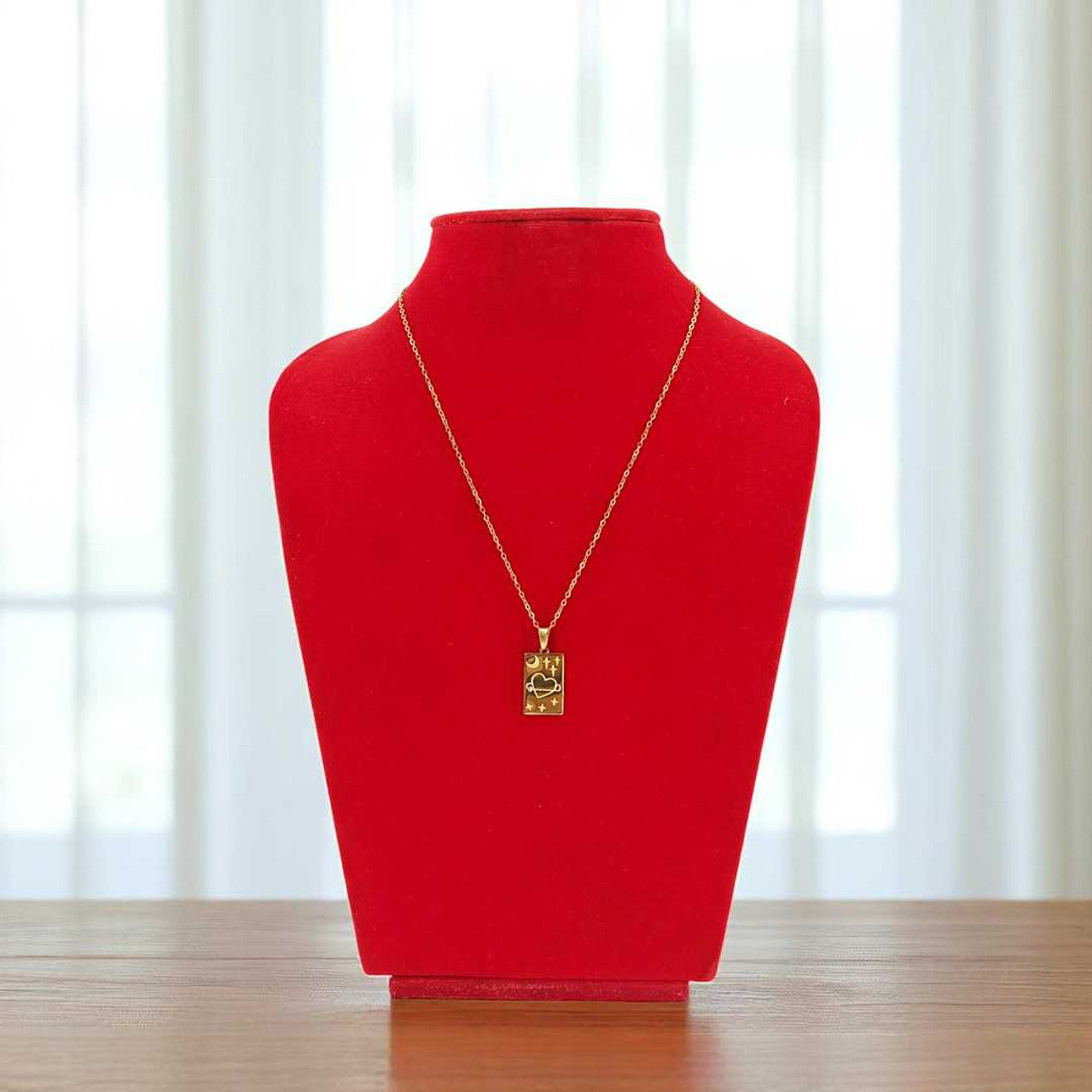 Gold Pendant – Heart & Moon Design