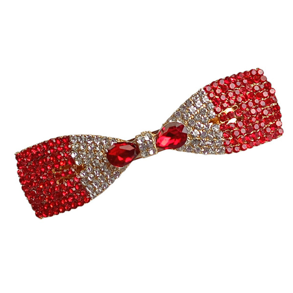 Red & White Stone Bow Hair Clips with Flexible (Tic Tac Design)