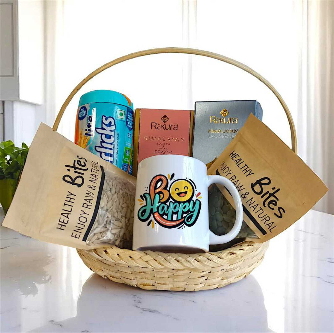 Healthy Snack Basket with Rakura Tea & Mug
