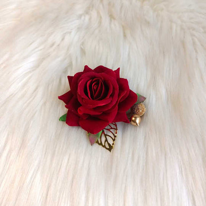 Maroon Rose Hair Clip – Golden Accent