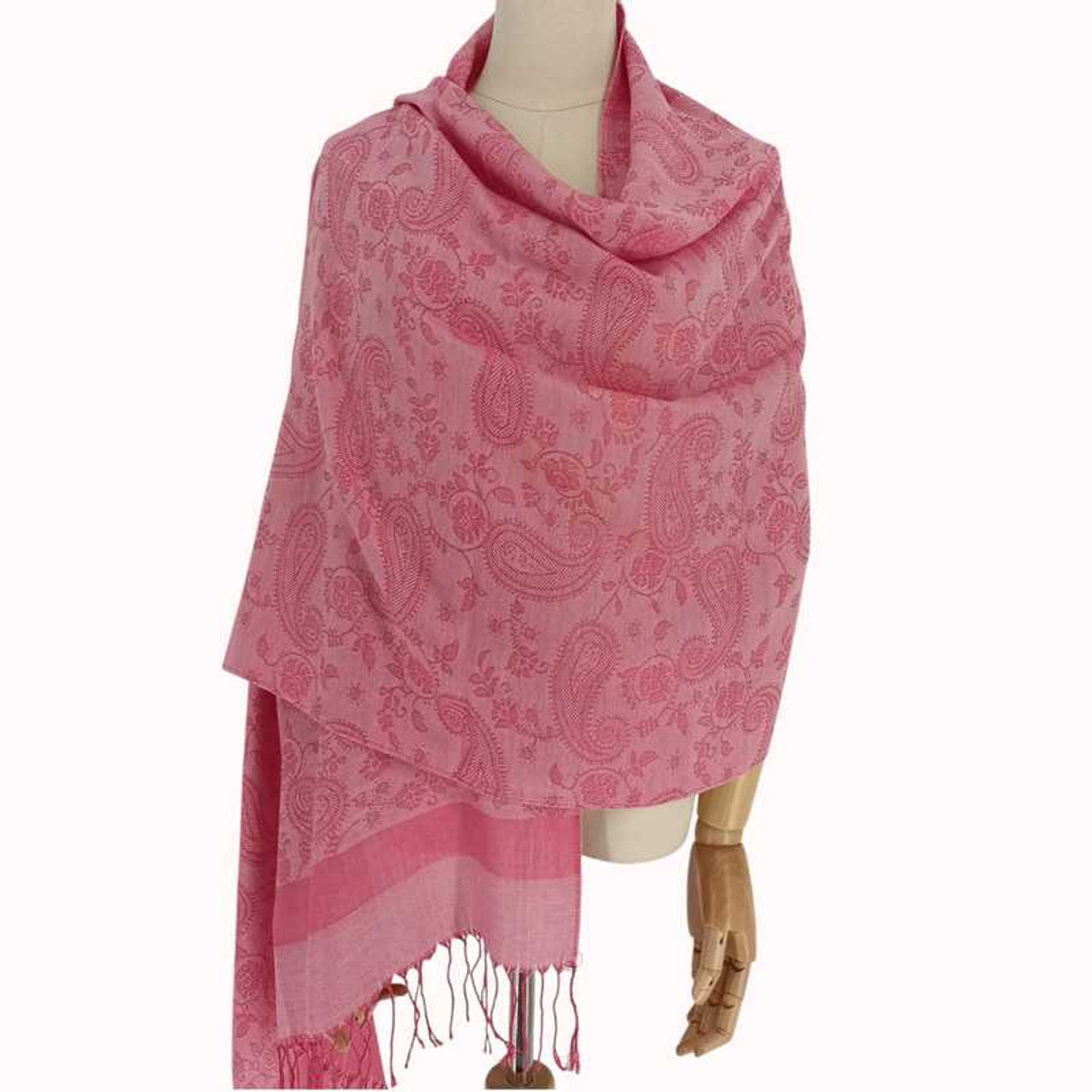 Pink Pashmina Shawl with Mayur VR Print