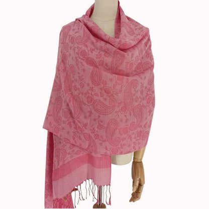 Pink Pashmina Shawl with Mayur VR Print