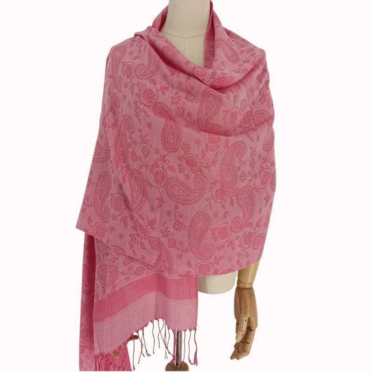 Pink Pashmina Shawl with Mayur VR Print