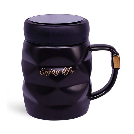'Enjoy Life' Black Mug with Lid