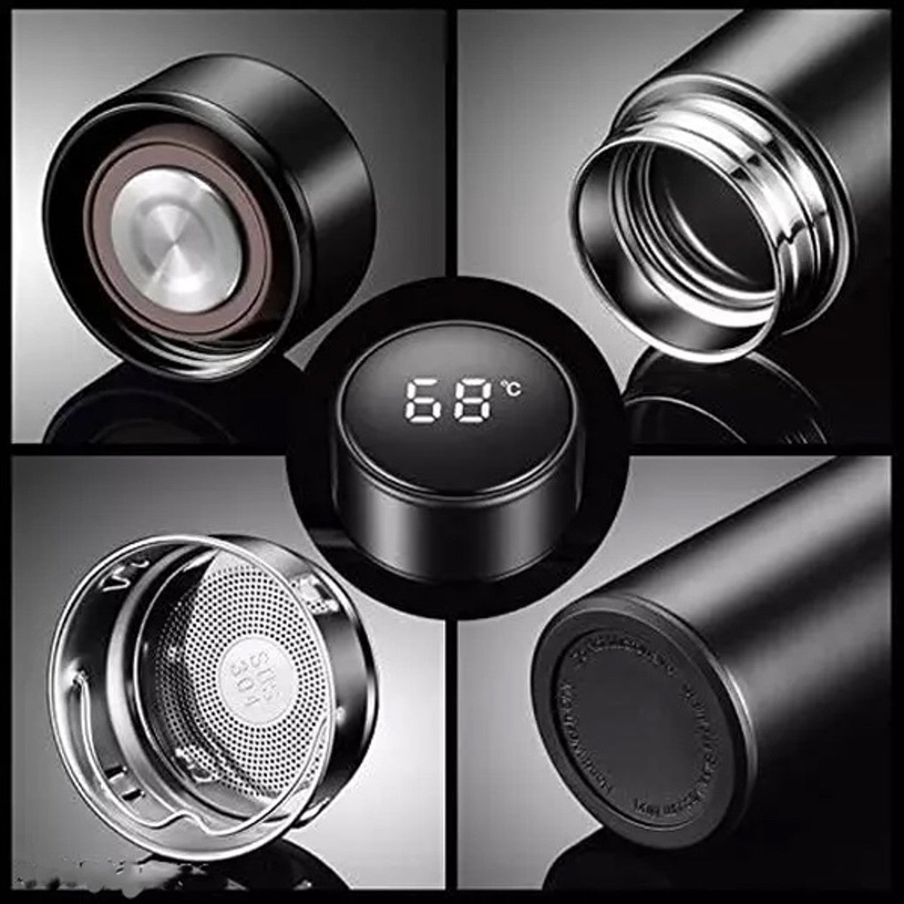 Black Smart LED Temperature Bottle