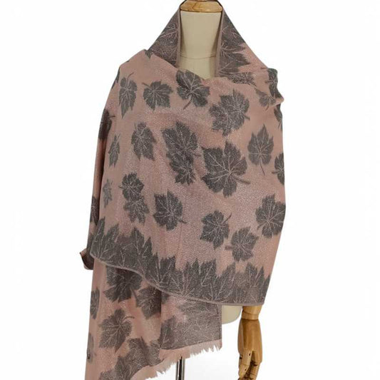 Cotton Shawl – Pink with Leaf Glitter