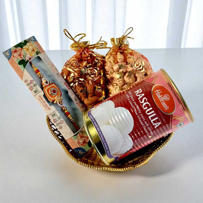 Rakhi Gift Basket with Dry Fruits & Rasgulla
