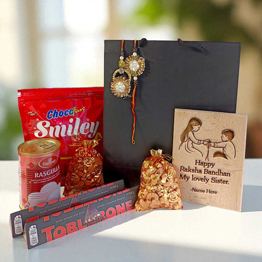 Rakhi Gift Combo with Plaque & Treats for Siblings