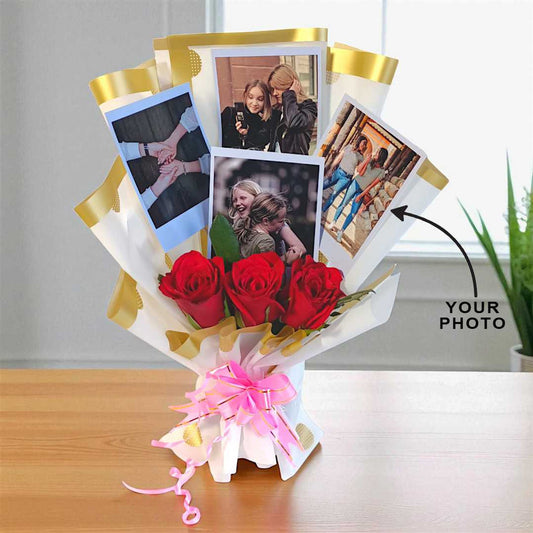Memory Card & Roses Gift In Bouquet With Photo