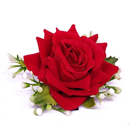 Red Rose Hair Clip with Velvet Petals