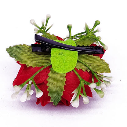 Red Rose Hair Clip with Velvet Petals