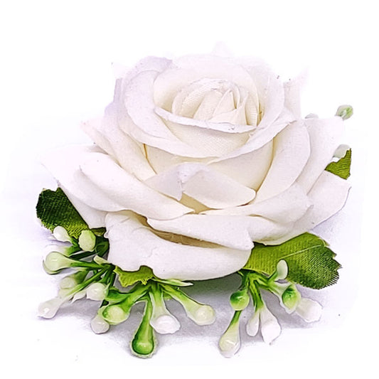 White Rose Hair Clip with Velvet Petals