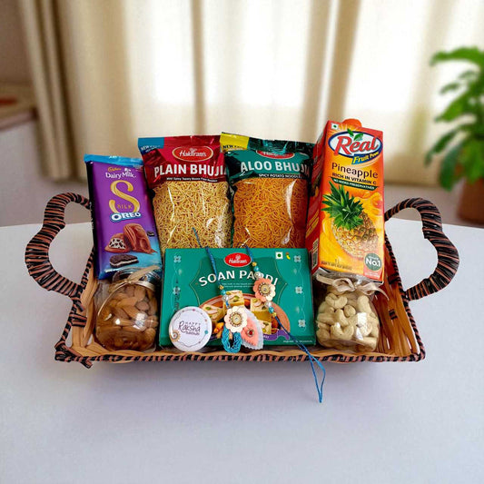 Traditional Rakhi Hamper in Metal Basket