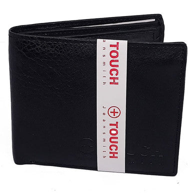 Touch Black Leather Tri-fold Wallet for Men