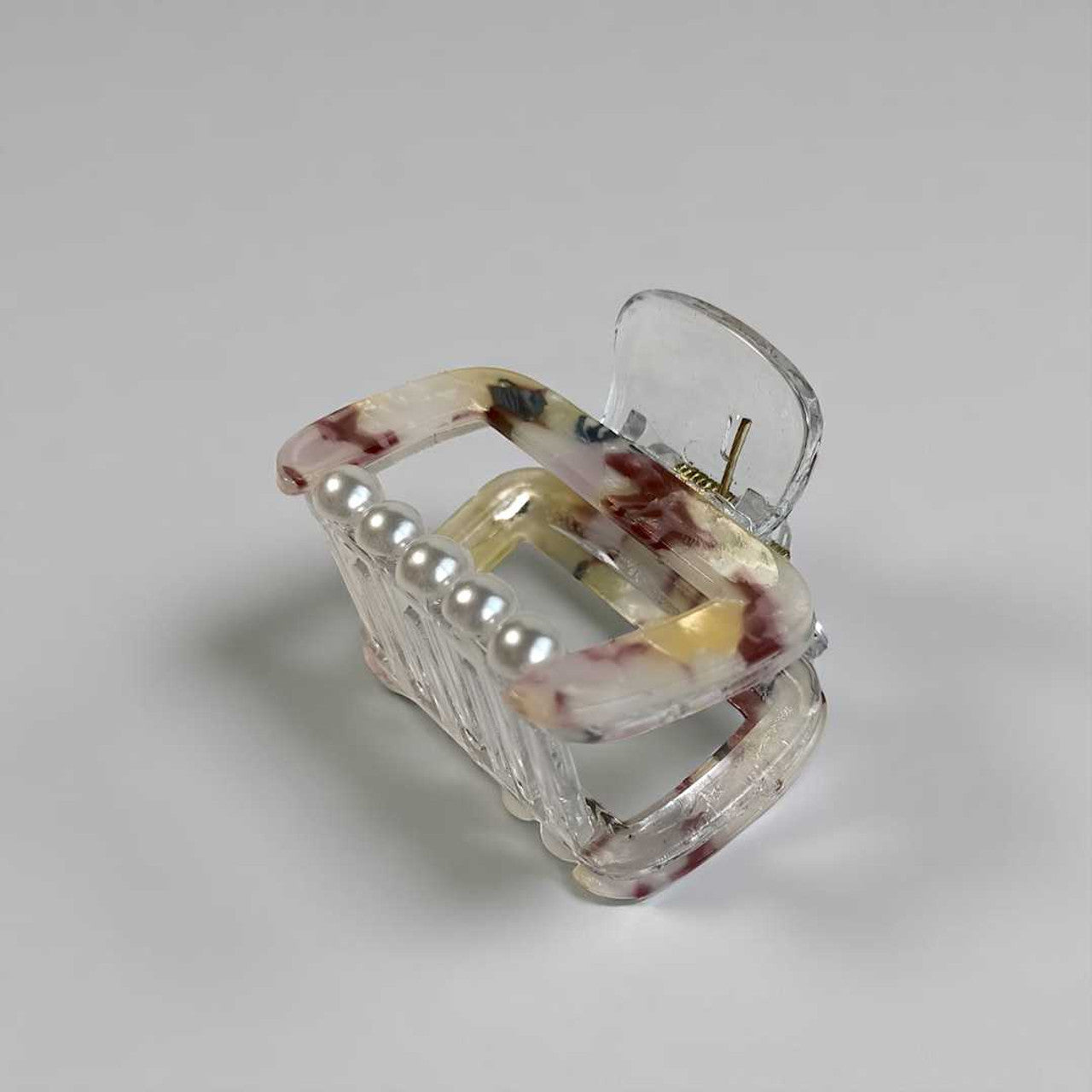 Yellow Printed Hair Clip with Pearl