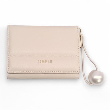 Off-White PU Wallet with Pearl Strap