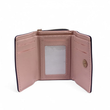Black Tri-Fold Wallet With Zip Pocket For Ladies