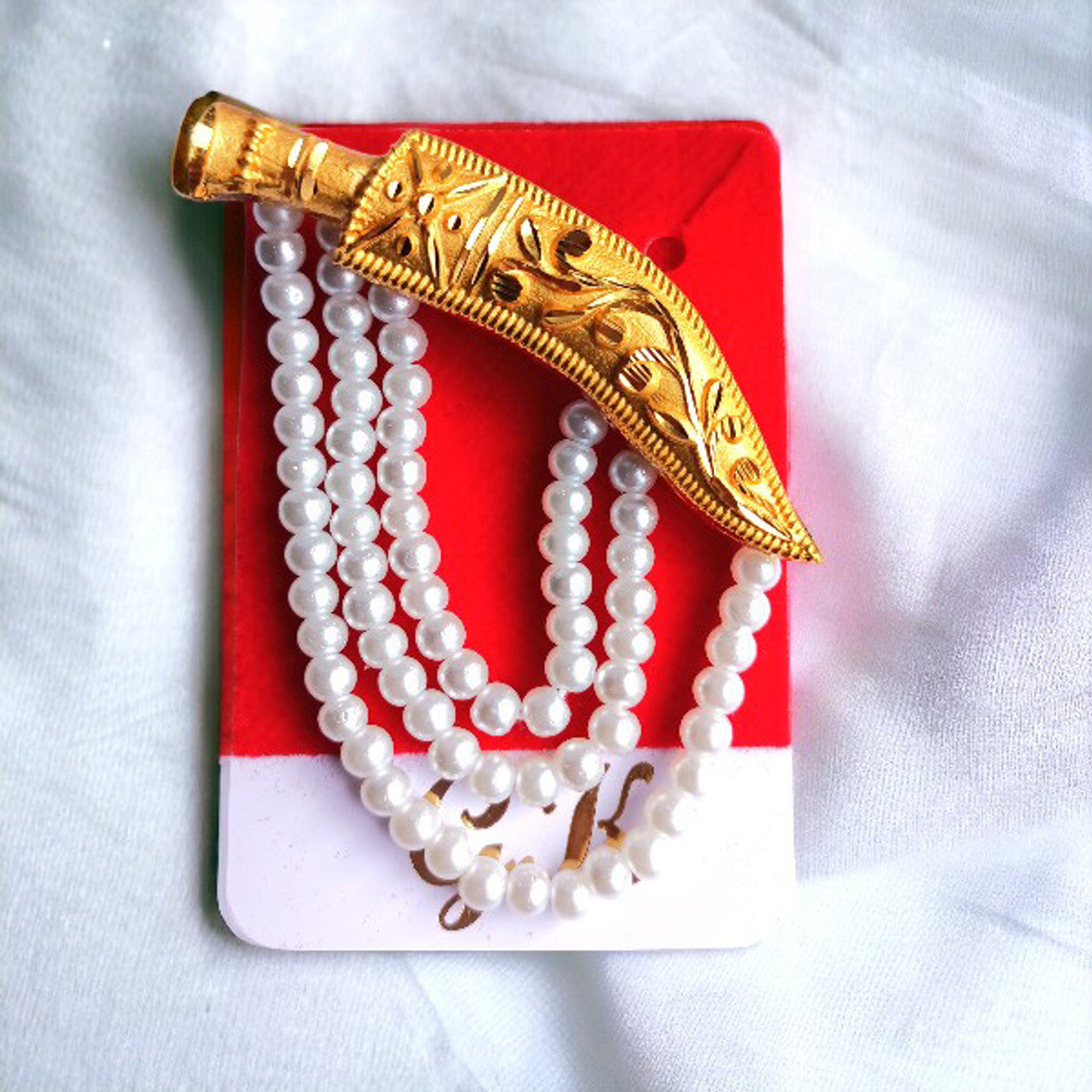 Three Layer Khukuri Moti Brooch – White