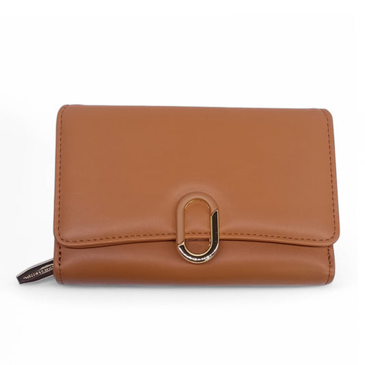 Ladies' Trendy Tri-Fold Purse in Coral Brown PU Leather