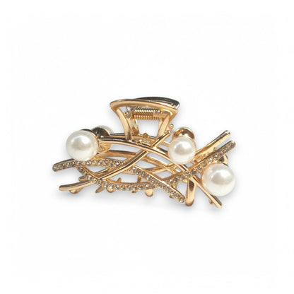 Golden Asymmetrical Hair Clip with Moti Details