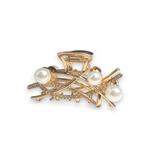 Golden Asymmetrical Hair Clip with Moti Details