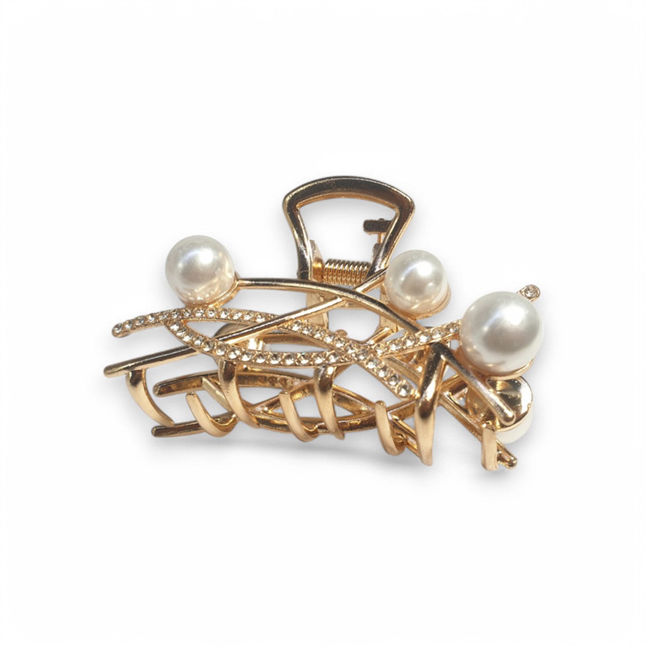 Golden Asymmetrical Hair Clip with Moti Details