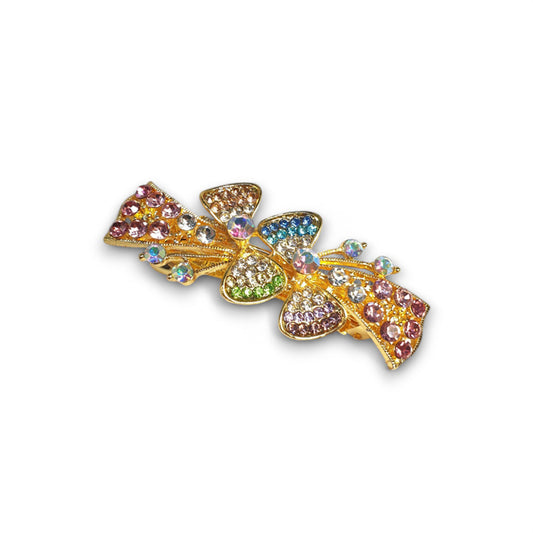 Multi-Color Stone Adorned Bow Golden (Hair Clip)