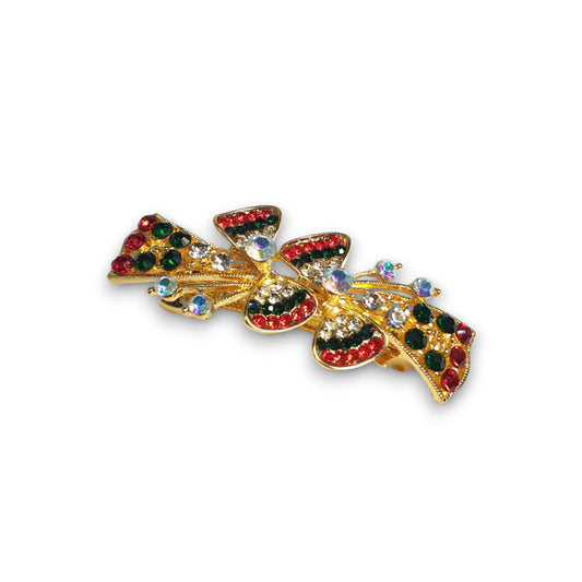 Red , Green and White Stone Embellished Golden Hair Clip