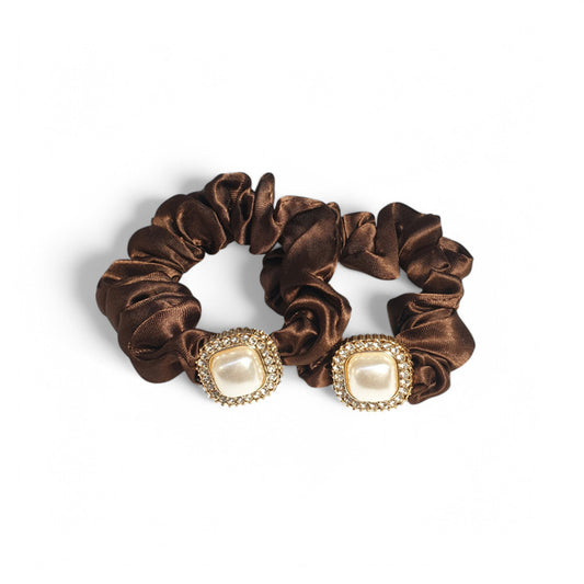 Chocolate Brown Hair Rubber Band with Organza Bow