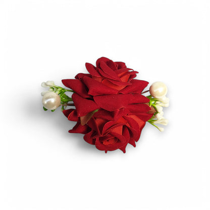 Two Red Velvet Roses with Pearl Hair Clip