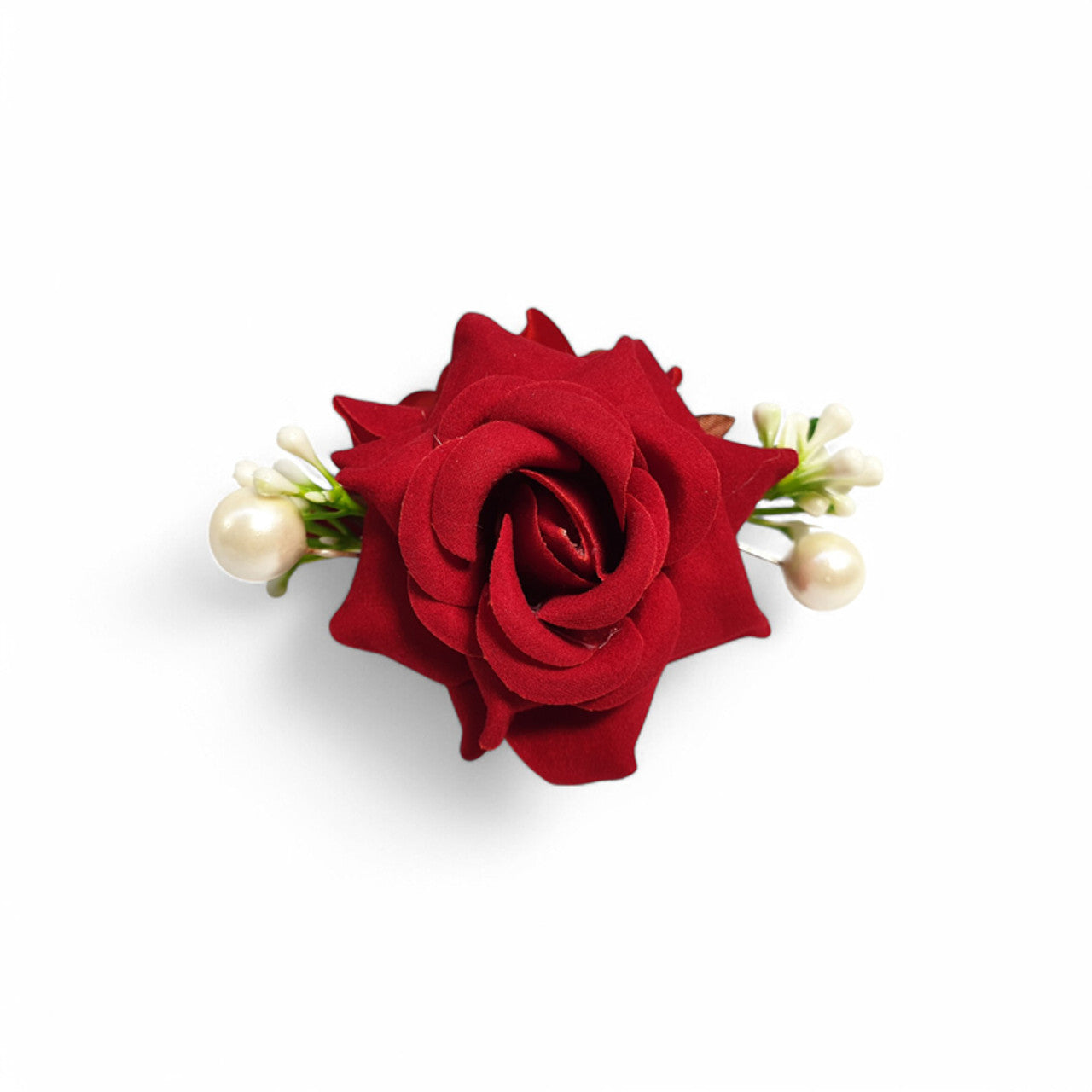 Two Red Velvet Roses with Pearl Hair Clip