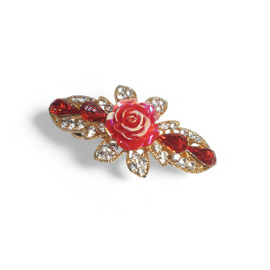 Stone Embellished Red Rose Hair Clip
