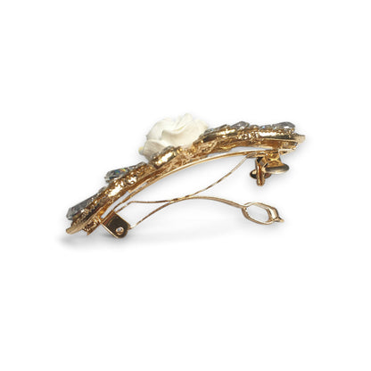 Stone Embellished White Rose Hair Clip