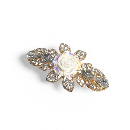 Stone Embellished White Rose Hair Clip