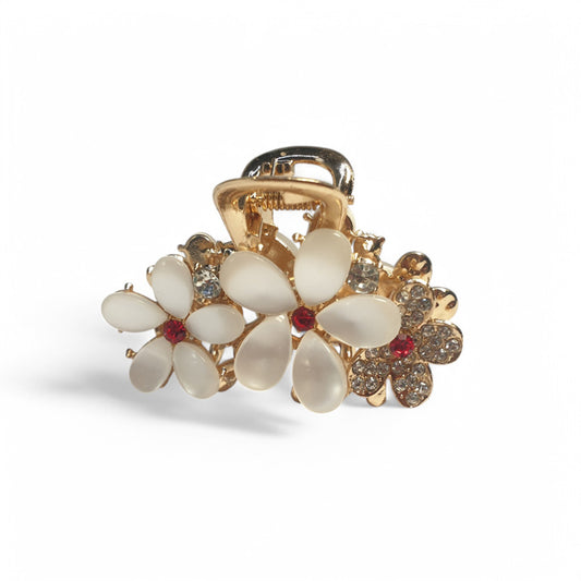 Golden Hair Clip with White Flower Embellishments