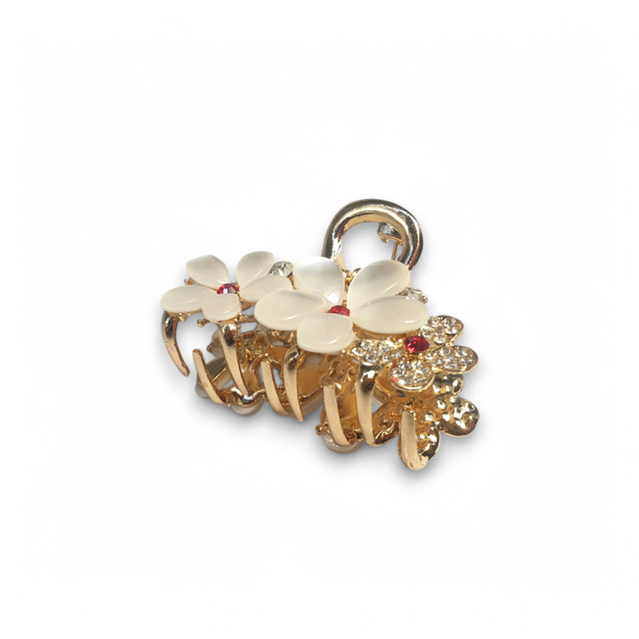 Golden Hair Clip with White Flower Embellishments